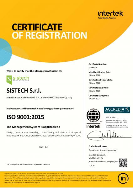 CERTIFICATO AZIENDA ISO 9001:2015